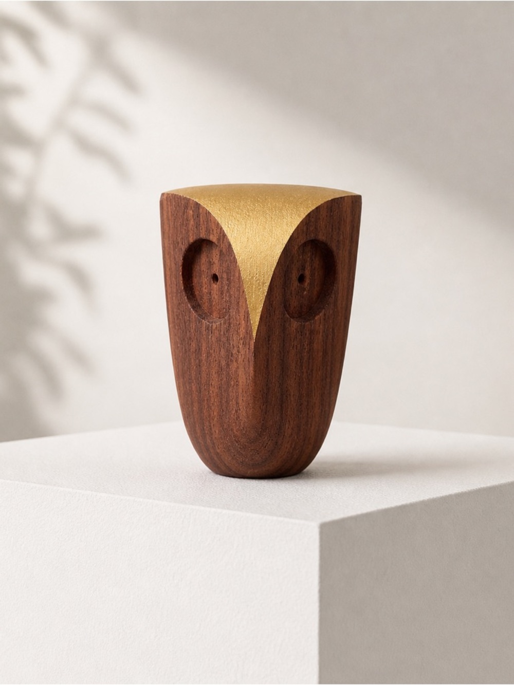 Matt Pugh Owl Sculpture Walnut Wood Gold Leaf Minimalist Designer Object Made UK